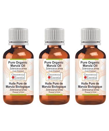 Greenwood essential natural pure Marula oil (Sclerocarya Birrea) Naturreine therapeutic quality cold -pressed (Pack of Three) 100ml X 3 (10 oz)