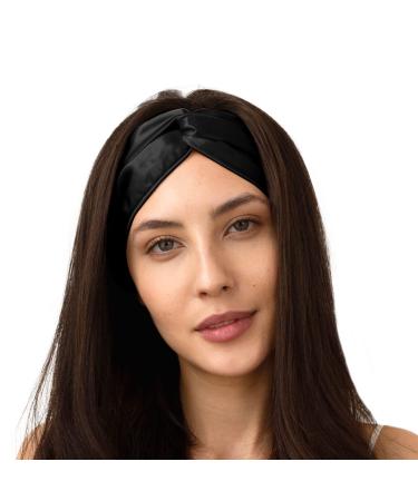 SLEEP & GLOW Silk Luxury Headband 100% Mulberry 22 Momme Natural Silk Hairband Adjustable & Durable Wrap for Hair (Black)