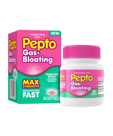 Pepto Gas + Bloating Simethicone 250 mg Softgels 50 Count Gas Relief for Adults Anti Gas and Bloating Gas Relief Maximum Strength
