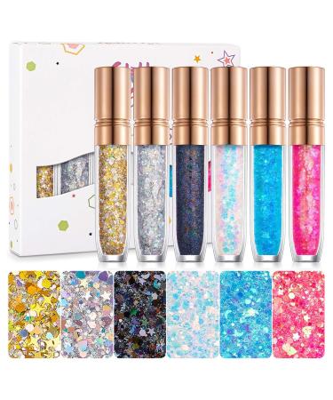 EONFAVE Glitter body gel 6 colors colorful glitter body glitter glitter liquid gel for Christmas festivals masquerades glitter for body hair eyes