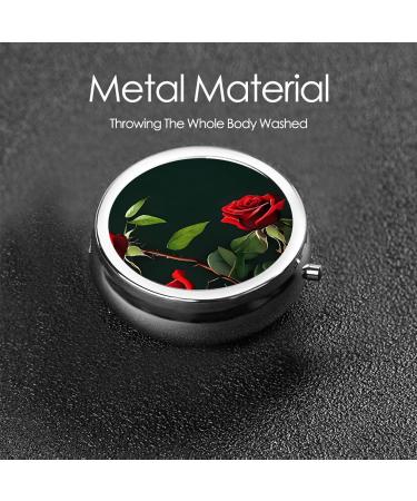Red Roses Round Pill Box | 3 Compartment Mini Decorative Travel Organizer for Vitamins & Medications - Buy Online on GoSupps.com
