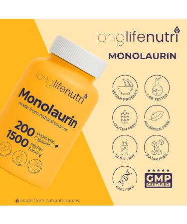 LongLifeNutri Monolaurin 1500mg - Potent Glycerol from Coconut 200 Vegetarian Capsules Organic Supplement for Gut Balance & Natural Defense 100-Day Supply GMP Certified Made in USA 200 Count (Pack of 1) - Buy Online on GoSupps.com