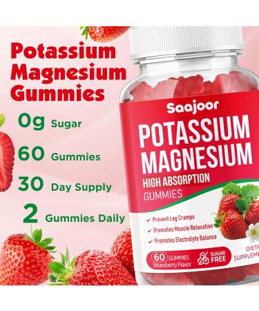 Potassium Magnesium Gummies High Absorption Magnesium Glycinate D3 & B6 Potassium Citrate - for Muscle Support Leg Cramps & Electrolyte Balance - Vegan Non-GMO Strawberry Flavor 60 Count 1pack - Buy Online on GoSupps.com