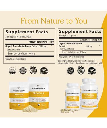 Real Mushrooms Tremella Mushroom Powder Organic Tremella Extract from Fruiting Body for Daily Wellness Routine Vegan, Non-GMO, No Fillers 150 Servings Mushroom Blend Supplements - Buy Online on GoSupps.com