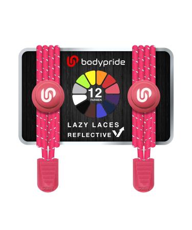 BodyPride Premium Lazy Laces 12 colors Elastic quick closure - laces without tying |Fast lace -up system with reflectors for sports marathon triathlon children seniors |120 cm pink
