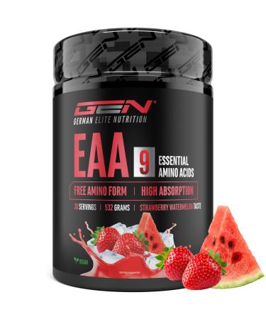 GEN GERMAN ELITE NUTRITION EAA Powder 532g (38 servings) - All 9 essential amino acids including histidine & BCAAs - Human Code formula - Very good solubility - Refreshing amino acid drink (Strawberry Watermelon)