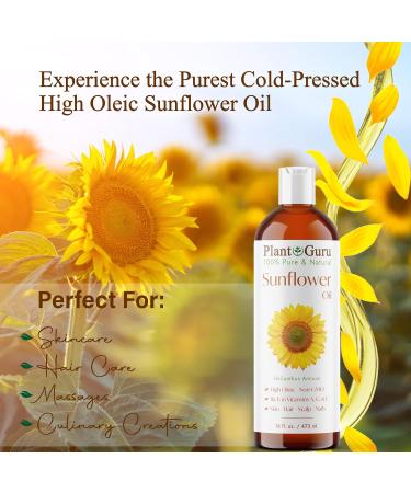 Plant Guru Sunflower Oil 8 fl oz Cold Pressed 100% Pure & Natural Carrier for Skin Face Body Hair & Cooking. Great for DIY Creams Lotions Soaps & Lip Balms. - Buy Online on GoSupps.com