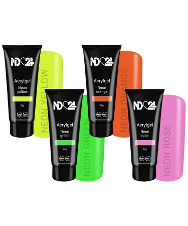 Poly Acrylic Gel Set Neon - Led/Uv - Yellow Green Orange Pink Studio Quality Made In Germany (4 x 30g)