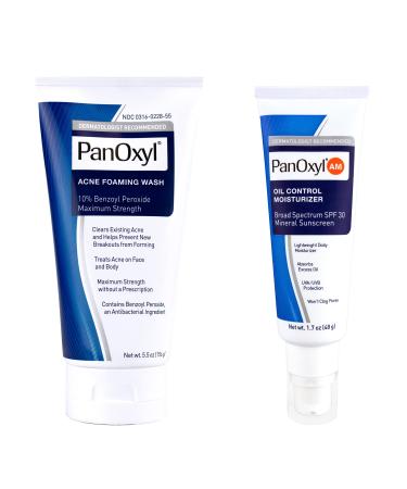 PanOxyl Foaming 10% Foaming Benzoyl Peroxide Acne Wash and Oil Control Moisturizer Bundle