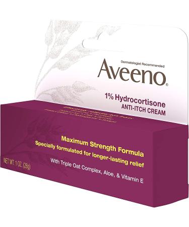 Aveeno Maximum Strength 1% Hydrocortisone Anti-Itch Cream with Triple Oat Complex, Aloe & Vitamin E - 1 Oz | Relief from Eczema, Psoriasis, Insect Bites & Poison Ivy - Buy Online on GoSupps.com