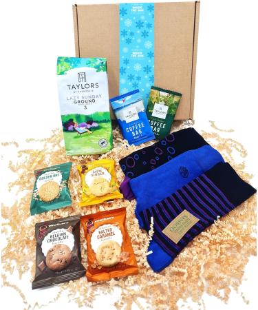 Christmas Blue Coffee Gift Box with Biscuits and Bamboo Socks by Inside the Box Gifts (Blue Snowflake) - Buy Online on GoSupps.com
