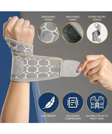 Carpal Tunnel Wrist Brace - Adjustable Copper Compression Support for Men & Women | Elastic Wraps for Sports Weightlifting Tendonitis & Arthritis - Grey - Buy Online on GoSupps.com