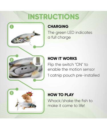 Flopping Fish Cat Toy - Interactive Kicker Toy with Catnip | USB-Charged Electric Toy for Exercise & Entertainment | Soft, Washable & Funny Moving Gift for Cats - Buy Online on GoSupps.com