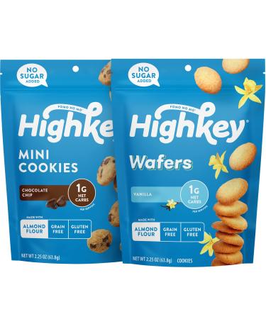 HighKey Keto Cookies - Chocolate Chip Cookies and Vanilla Wafers Bundle, Low Carb Snacks & Gluten Free High Protein Cookie with Low Sugar, Diabetic Friendly & Healthy Foods