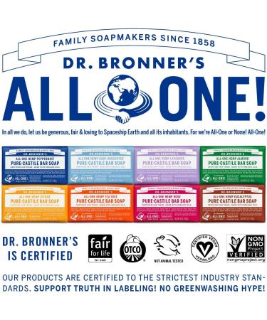 Dr. Bronner's Peppermint Pure-Castile Bar Soap - Organic, Fairtrade, Vegan - 140g Bar (1 Pack) - Buy Online on GoSupps.com