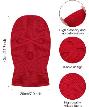 Geyoga 3 Hole Winter Knitted Full Face Cover Balaclava Ski Mask - Red, Adult Size | Ideal for Outdoor Sports - Buy Online on GoSupps.com