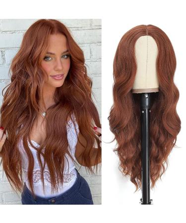 Porsmeer Copper Red Wavy Natural Art Hair Wig for Women | Middle Parting Cosplay & Party Wig - Perfect for Costumes & Daily Wear - Buy Online on GoSupps.com