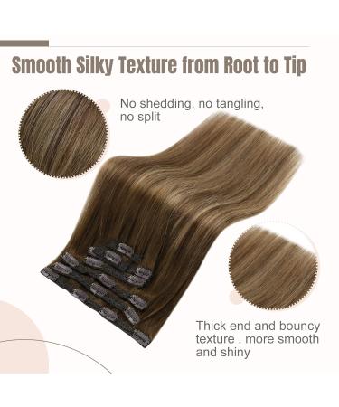 FSHINE Clip-In Hair Extensions - Real Human Hair Balayage Ombre 55cm 120g Double Wefts Dark Brown & Caramel Blonde - 7 Pcs #4/27/4 - Buy Online on GoSupps.com