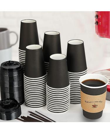 100 Pack 16 oz Black Paper Coffee Cups with Lids, Sleeves, and Stirring Sticks - Perfect for Hot & Cold Beverages at Home, Stores, and Cafes - Buy Online on GoSupps.com