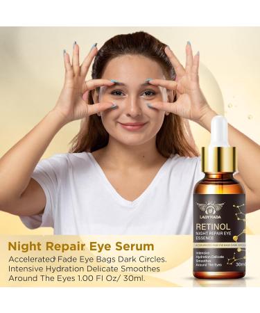 LADY NADA Retinol Eye Serum - Hydrating Anti-Aging Night Repair for Dark Circles & Fine Lines - Collagen & Natural Extracts - 1.00 Fl Oz - Buy Online on GoSupps.com