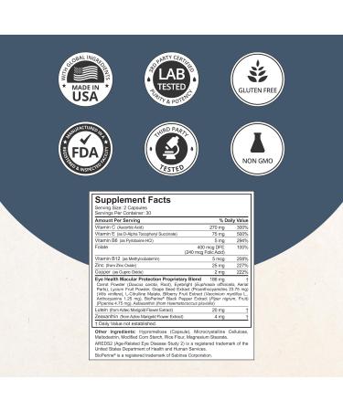 NuBest AREDS 2 Eye Vitamins - 60 Vegan Capsules for Eye Health Beta Carotene Lutein Zeaxanthin & More - International Shipping Available - Buy Online on GoSupps.com