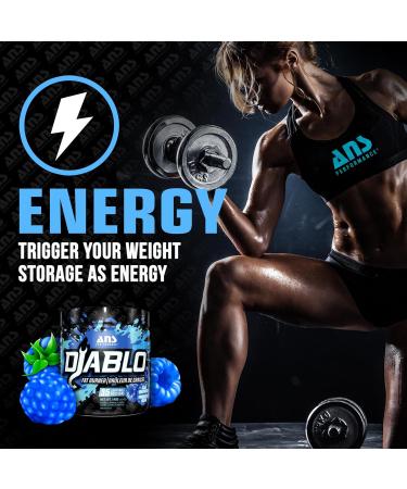 ANS Performance Diablo (35 Servings 4.9 oz) - Energy Powder for Elevated Strength & Stamina - With Added Kinetq Garcinia L Carnitine - Thermogenic Formula - Delicious Flavours (Blue Raspberry) - Buy Online on GoSupps.com