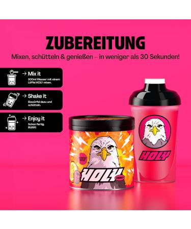 Holy Energy Gaming Booster 'Raspberry Raptor' - Vegan Focus Drink Powder | 50 Portions with Newcaff & Green Tea Extract | Natural Raspberry & Yuzo Flavor | Boost Focus & Energy - Buy Online on GoSupps.com