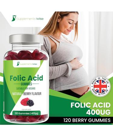 Folic Acid Gummies for Pregnancy - 120 x 400mcg - Vegan Prenatal Vitamins - Natural Berry Flavor - High Strength Folate Supplement for Women - Buy Online on GoSupps.com