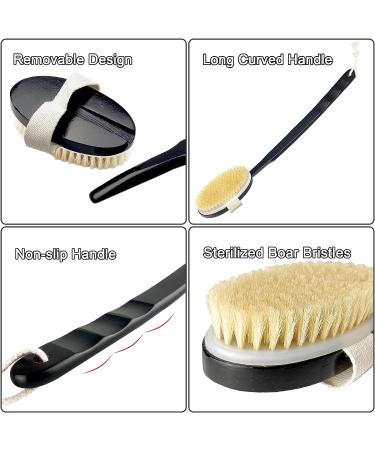 OWIIZI Black Bath Brush - Wooden Curved Long Handle Exfoliating Body Brush with Natural Bristles - 18.1 inch Handle for Back Scrubbing, Wet or Dry - Buy Online on GoSupps.com