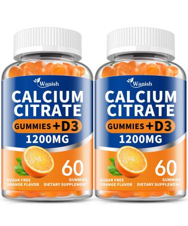 (2 Pack)Calcium Citrate 1200mg with Vitamin D3 Gummies for women & Men Calcium Citrate Supplements for Bone & Teeth Support High Absorption-Easy to Digest Sugar Free Vegan Orange Flavor 60 Day Supply 60 Count (Pack of 2)