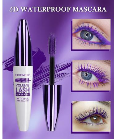 5D Silk Fiber Purple Mascara for Eyelashes Waterproof Long Lasting Colored Mascara Liquid Lash Extensions Smudge-Proof Volumizing Lengthening Curling Non-clump Color Tubing Mascara Women Makeup Gift - Buy Online on GoSupps.com
