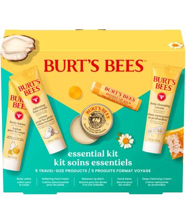 Burt's Bees Valentine's Day Gift Ideas - Essentials Everyday Set 5 Travel Size Products - Deep Cleansing Cream Hand Salve Body Lotion Foot Cream and Original Lip Balm Everyday Essentials Set- New
