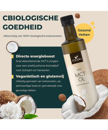FOODIN BIO MCT oil 1000 ml from 100 coconut oil medium chain triglycerides MCT oil made from produced coconut 100 glutenfree and vegan 2 x 500 ml ideal for ketogenic Organic MCT 2 x 500 ml - Buy Online on GoSupps.com