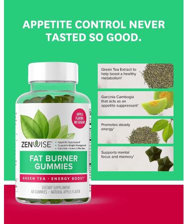 Zenwise Fat Burner Gummies - Appetite Suppressant for Weight Loss with Green Tea, Garcinia Cambogia, Green Coffee Bean, and Raspberry Ketone - 60 Count - Buy Online on GoSupps.com