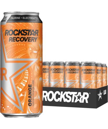 Rockstar Energy Drink with Caffeine Taurine and Electrolytes, Recovery Orange, 16 Fl Oz (Pack of 12)