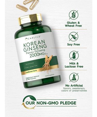 Carlyle Korean Ginseng 2000mg | 250 Capsules | Non-GMO & Gluten Free | Panax Ginseng Supplement - Buy Online on GoSupps.com