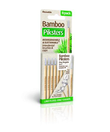 Bamboo Piksters Interdental Brushes | Sizes 00-6 | 8 Pack (8 Pack Size 2 (White)) 8 Count (Pack of 1) Size 2 (White)
