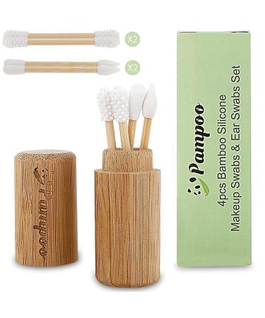 Pampoo 4PCS Plastic Free Reusable Qtips with Bamboo Carrying CaseReusable Cotton Swab Qtip Zero Waste PackagingStrengthen Thick Bamboo StickEco Friendly Bamboo Qtips Sustainable Set
