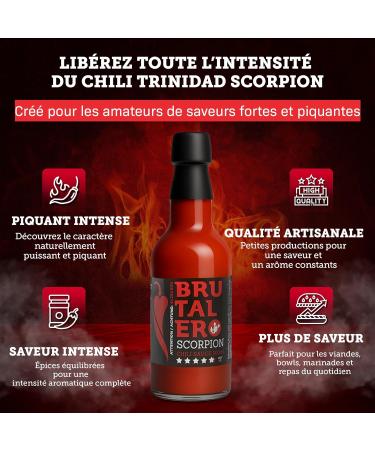 Brutalero Scorpion 100 ml Sauce Piquante 43 293 SHU 80 % Piment Ferment e Artisanale avec Embout Doseur Pour Barbecue & Cuisine Quotidienne Brutalero Scorpion 6/5 100 ml - Buy Online on GoSupps.com