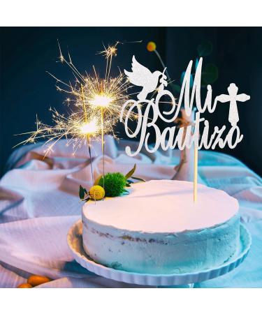 Arthsdite Spanish Mi Bautizo Cake Topper with Glitter Cross Religious God Bless Cake Toppers Picks Holy First Communion Baptism Theme Baby Shower 1st Birthday Party Decorations - Silver Glitter Silver Mi Bautizo Cake Topper - Buy Online on GoSupps.com