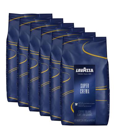 Lavazza Super Crema Whole Bean Coffee Blend Medium Espresso Roast 6 KG (Pack of 6 1KG Bags) Authentic Italian Blended And Roasted in Italy Produced in a nut-free facility center Mild and creamy