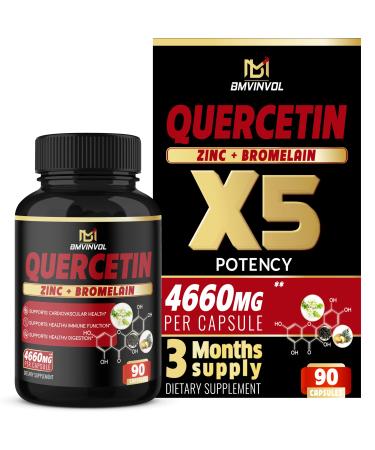 Quercetin Supplement 4660 mg - Supports Cardiovascular Health, Immune System and Antioxidant - with Bromelain, Black Pepper Extract - 3 Months Supply