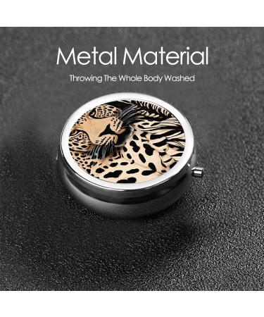 Leopard Pattern Mini Round Pill Box | 3 Compartment Pill Organizer for Travel Home & Office - Portable Medicine Case - Buy Online on GoSupps.com