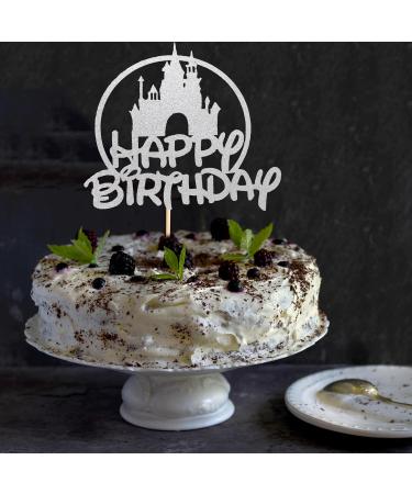 Arthsdite Castle Birthday Cake Topper Castle Theme Birthday Party Decoration Princess Prince Happy Birthday Cake Decoration - Silver Glitter - Buy Online on GoSupps.com