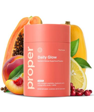 Proper The Corals Daily Glow Beauty Blend - Nutrient Dense Superfood Powder with Collagen Peptides Hyaluronic Acid Powder Vitamin C and MSM. Hair Skin Nail Vitamin Supplement for Women & Men
