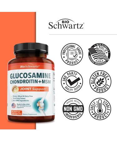 Glucosamine Chondroitin MSM Joint Support Supplement - Collagen Peptides Turmeric and Ginger Hyaluronic Acid Glucosamine Chondroitin Sulfate for Joint Comfort - Gluten Free Non GMO 180 Capsules 180 Count (Pack of 1) - Buy Online on GoSupps.com