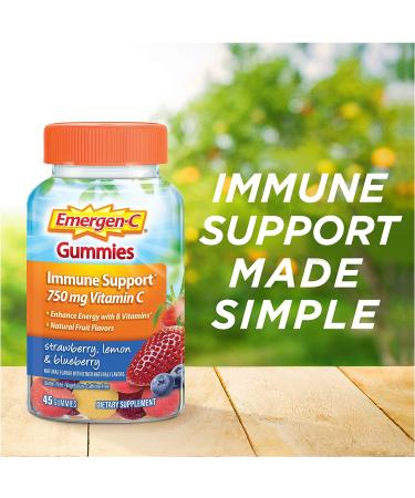 Emergen-C 750mg Vitamin C Immune Support Gummies - Gluten Free - Strawberry, Lemon & Blueberry Flavors - 45 Count Pack - Buy Online on GoSupps.com