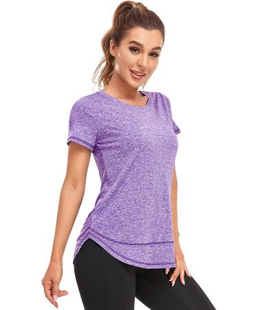 Abrooical Women's Short Sleeve Workout Shirt - Crewneck Sports Yoga Running Tee - Large Purple - Buy Online on GoSupps.com