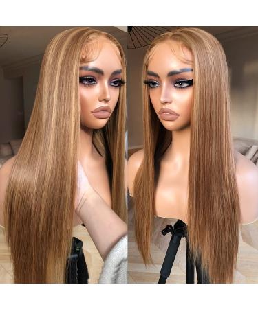 BrownBomb Honey Blonde Lace Front Wig Pre Plucked  Synthetic Lace Front Wig Ready to Wear  HD Glueless 13X5X1 Highlight Lace Front Wigs for Women  SunKissed 4/27 Ombre Honey Blonde Straight Wig 26 4/27 Honey Blonde
