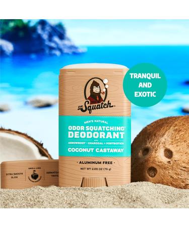 Dr. Squatch Natural Deodorant for Men 3 Pack Coconut Castaway Odor-Squatching Men's Deodorant Aluminum Free (2.65 oz 3 Pack) - Buy Online on GoSupps.com
